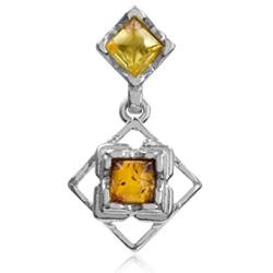 Amber Sterling Silver Square Double Small Pendant