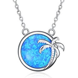 SOULMEET Palm Tree Jewelry Necklace for Women Sterling Silver Simulated Opal Necklace for Her