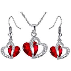 yfstyle Heart Necklace Heart Earrings Sets for Women Hypoallergenic Cubic Zirconia Drop Earrings Crystal Love Heart Pendant Necklaces Jewelry Gifts for Mother Wife Girlfriend