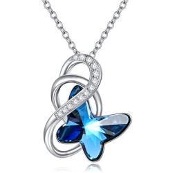 AOBOCO Sterling Silver Infinity Butterfly Pendant Necklace Embellished with Crystals from Austria, Anniversary Birthday Butterfly Gifts for Butterfly Lovers, Fine Jewelry Gifts for Women
