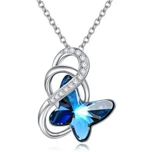AOBOCO Sterling Silver Infinity Butterfly Pendant Necklace Embellished with Crystals from Austria, Anniversary Birthday Butterfly Gifts for Butterfly Lovers, Fine Jewelry Gifts for Women AOBOCO Sterling Silver Infinity Butterfly Pendant Necklace Embellished with Crystals from Austria, Anniversary Birthday Butterfly Gifts for Butterfly Lovers, Fine Jewelry Gifts for Women