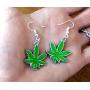 Pashal Marijuana Weed Pot Leaf Green Enamel Dangle Earrings