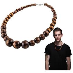 EVBEA Wood Bead Necklace Africa Wooden Chain Statement Unisex Chunky Necklaces