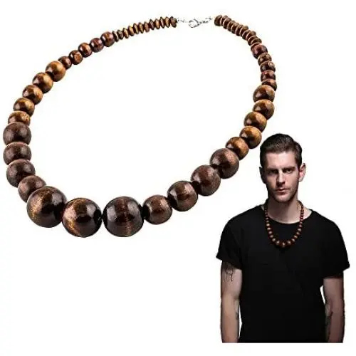 EVBEA Wood Bead Necklace Africa Wooden Chain Statement Unisex Chunky Necklaces