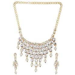 Efulgenz Indian Bollywood Gold Plated Crystal Kundan Rhinestone Faux Pearl Wedding Choker Collar Necklace Earrings Jewelry Set