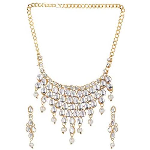 Efulgenz Indian Bollywood Gold Plated Crystal Kundan Rhinestone Faux Pearl Wedding Choker Collar Necklace Earrings Jewelry Set