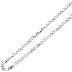 NYC Sterling Unisex 3MM Flat Light Solid Sterling Silver Figaro Chain Necklace, Made in Italy.