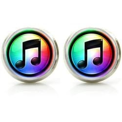 DianaL Boutique Silver Tone Glass Cabochon Music Note Earrings Stud
