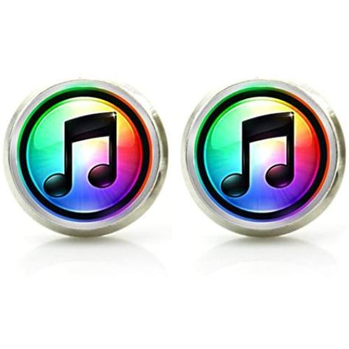 DianaL Boutique Silver Tone Glass Cabochon Music Note Earrings Stud