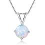 GEMSME 8MM Round Opal Pendant Necklace and 6MM Round Birthstone Stud Earrings Set (white-gold-plated-base)