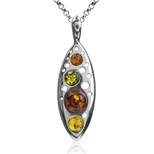 Ian and Valeri Co. Multicolor Amber Sterling Silver Contemporary Designer Pendant Necklace Chain 18'' Ian and Valeri Co. Multicolor Amber Sterling Silver Contemporary Designer Pendant Necklace Chain 18''