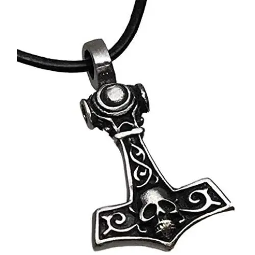 Trilogy Jewelry Pewter Thors Hammer with Skull Mjolnir Viking Pendant, Leather Necklace Trilogy Jewelry Pewter Thors Hammer with Skull Mjolnir Viking Pendant, Leather Necklace