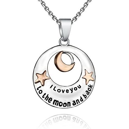 ''I Love You to the Moon and Back'' Pendant Necklace - Best Jewelry Gift - 19''