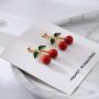 TIANHONGYAN 18K Gold Plated Fruit Cherry Earring Unique 3D Green Leaf Red Cherry Charm Tassel Dangle Drop Stud Earrings for Women Girls Jewelry Gift