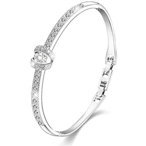Menton Ezil 18K White Gold Princess Bangle Bracelets with Swarovski Crystal Women Fashion Jewelry