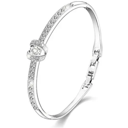 Menton Ezil 18K White Gold Princess Bangle Bracelets with Swarovski Crystal Women Fashion Jewelry Menton Ezil 18K White Gold Princess Bangle Bracelets with Swarovski Crystal Women Fashion Jewelry