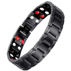 USWEL Magnetic Bracelets for Men Pain Relief Pure Titanium Double Row 4 Elements Strong Magnets Bracelet, Adjustable