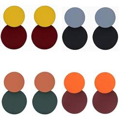 coadipress Round Curved Dangle Earrings Set for Women and Girls Gold Fashion Matte Paint Discs Drop Statement Jewelry