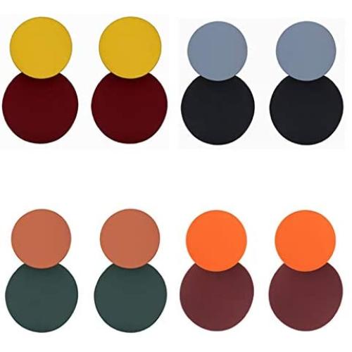 coadipress Round Curved Dangle Earrings Set for Women and Girls Gold Fashion Matte Paint Discs Drop Statement Jewelry