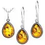 Sterling Silver Amber Drop Small Charm Pendant Earrings Set 18 Inches Sterling Silver Amber Drop Small Charm Pendant Earrings Set 18 Inches