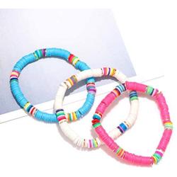 Heishi Surfer Necklace Choker Stackable Stretch Bracelet Set For Woman Girls Lightweight Colorful African Vinyl Disc Beads Necklace Braclet Summer Beach Vacation Jewelry