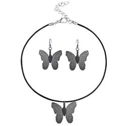 UDORA Butterfly Pendant Dangle Necklace Earrings Jewelry Set Gift For Women Girls