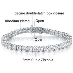 GMESME 18K White Gold Plated 5.0 Round Cubic Zirconia Classic Tennis Bracelet 7.5 Inch