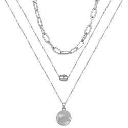 Gold Layered Pendant Long Necklacefor Women,Dainty Multilayer Adjustable Layering Coin Disc Necklace Set for Teen Girls (Silver Layered Pendant Long Necklace)
