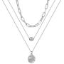 Gold Layered Pendant Long Necklacefor Women,Dainty Multilayer Adjustable Layering Coin Disc Necklace Set for Teen Girls (Silver Layered Pendant Long Necklace)