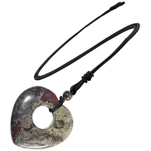Yatming Love Heart Pendant Necklace with Adjustable Rope, Healing Crystal Stone Reiki Jewelry for Women
