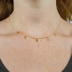 Columbus 14K Gold or Rhodium Plated Charm Necklace - Lightning Bolt Pendant - Star Station Necklace - Dainty Layering Necklace