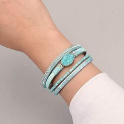 FANCY SHINY Leather Wrap Bracelet Boho Cuff Bracelets Crystal Bead Bracelet with Magnetic Clasp Jewelry Gifts for Women Teen Girls