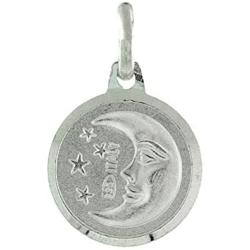 Dainty Sterling Silver Sun & Moon Reversible Medal Necklace 5/8 inch Round Italy 0.8mm Chain