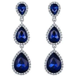 EleQueen Womens Gold-tone Austrian Crystal Teardrop Pear Shape 2.5 Inch Long Earrings Emerald Color