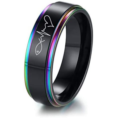 MPRAINBOW Christian Scripture Bible Verse Cross Prayer Quote Faith Religious Stainless Steel Band Ring for Men Boy,Religious Jewelry