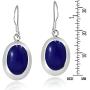 Simple Oval Shaped Simulated Blue Lapis-Lazuli Inlay on .925 Sterling Silver Dangle Earrings