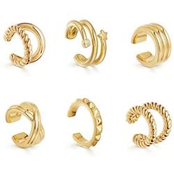Sloong 10pcs Sparkling Ear Cuff pack Gold Dainty Helix Earrings Huggie Stud Cuff Earrings for women Earring Set | Clip On Cartilage non pierced