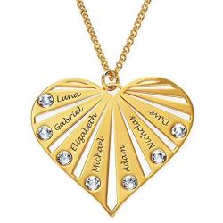 MyNameNecklace Personalized Family Heart Shape Engraved Love Necklace with or without Birthstones Precious Metal-Custom Made Mother Day Gift for Mom Wife