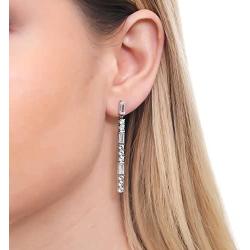 BERRICLE Rhodium Plated Sterling Silver Cubic Zirconia CZ Statement Art Deco Bar Fashion Dangle Drop Earrings