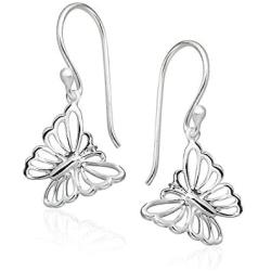 Big Apple Hoops - Mothers Day Sterling Silver Filigree Butterfly Dangle Earrings Available in Silver, Gold or Rose Finishing