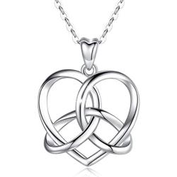 LOOVE Irish Celtic Love Knot Necklace Sterling Silver Infinity Heart Triquetra Pendant Good Luck Vintage Jewelry with 18 Inches Chain, Memorial Gifts for Her Women Couples Child