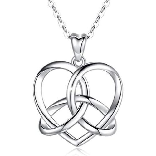 LOOVE Irish Celtic Love Knot Necklace Sterling Silver Infinity Heart Triquetra Pendant Good Luck Vintage Jewelry with 18 Inches Chain, Memorial Gifts for Her Women Couples Child