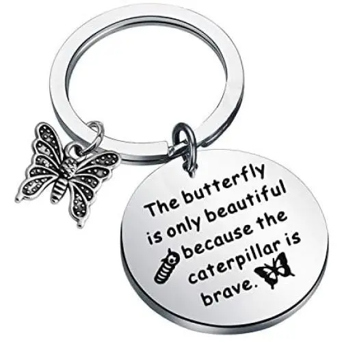 WSNANG Butterfly Gift The Butterfly is Only Beautiful Because The Caterpillar is Brave Keychain Inspirational Jewelry Encouragement Gift for Butterfly Lover Best Friend WSNANG Butterfly Gift The Butterfly is Only Beautiful Because The Caterpillar is Brave Keychain Inspirational Jewelry Encouragement Gift for Butterfly Lover Best Friend