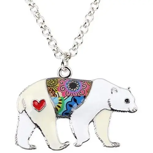 WEVENI Enamel Alloy Lovely Polar Bear Necklace Pendant Chain Jewelry Gifts for Women Girls Ladies WEVENI Enamel Alloy Lovely Polar Bear Necklace Pendant Chain Jewelry Gifts for Women Girls Ladies