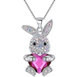 EleQueen Womens Silver-tone Bunny Heart Pendant Necklace Adorned with Crystals