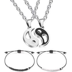 Myrnaist Yin Yang Necklace for Couple Puzzle Pendant Necklace Matching Bracelets Set Gifts for Girlfriend Boyfriend