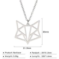 VASSAGO Stainless Steel Origami Geometric Fox Head Pendant Necklace Hollow Out Design Animal Charm Necklaces for Men Women Boys and Girls