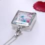 YAZILIND Platinum Plated DIY Dried Flower Square Lockets Pendant Necklace Birthday Gift