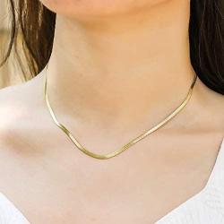 HAWSON Snake Chain Necklace for Women Men, 18k Gold Filled Snake Chain Choker, Stacking Layering Necklaces for Girls, Herringbone Chain Necklace, Flat Chain, Strand Collars Choker 16''-24''