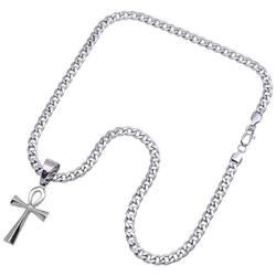 Double Rainbow Jewelry 18''-36'' Mens Stainless Steel Silver Egyptian Ankh Cross Pendant 6mm Cuban Curb Necklace Chain Link